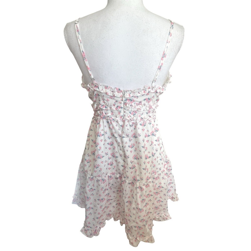 NWT Tiger Mist Claudette Pink Floral Ruffle Mini Dress Sz L Coquette Soft Girl - Picture 9 of 16